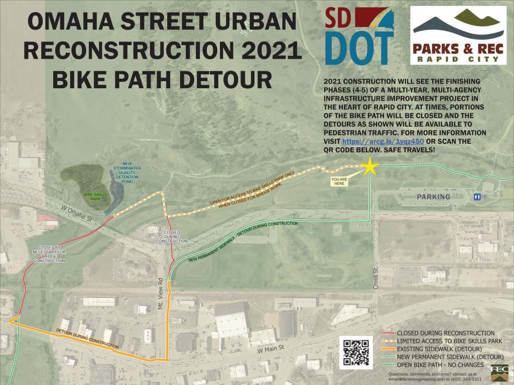 Map of Omaha Street Urban Reconstruction 2021 Bike Path Detour