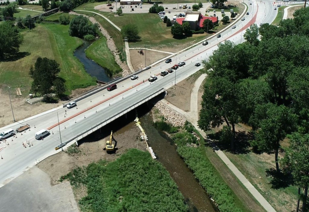 Overview of Rapid Creek Bridge, Thursday, July 21, 2022, Omaha Street, Rapid City, South Dakota, 